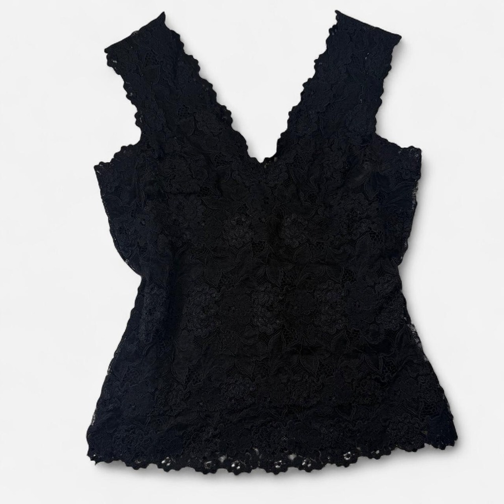 Josie Natori Black Lace Sleeveless Tank Top